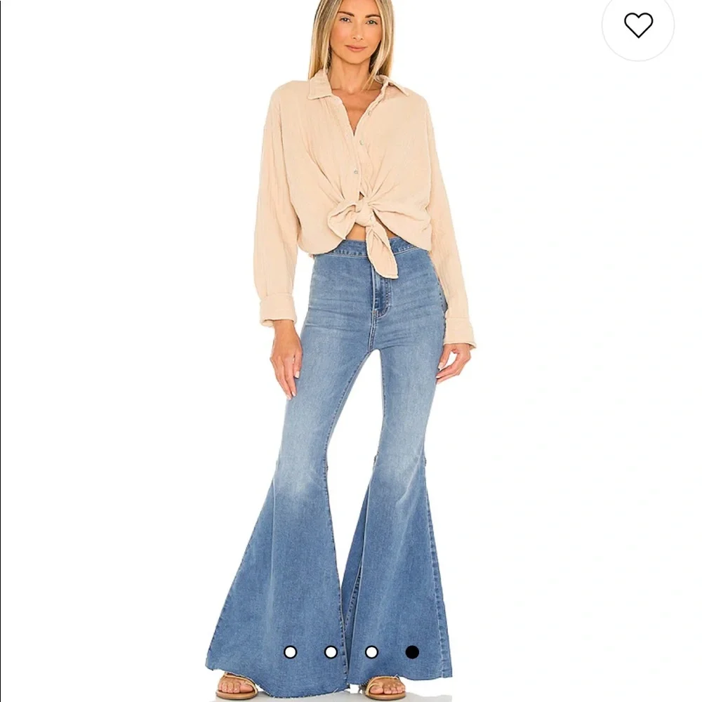 FREE PEOPLE Just Float On Wide Leg Denim Pant Jeans 26β Light Blue $78 EUC - Picture 4 of 16